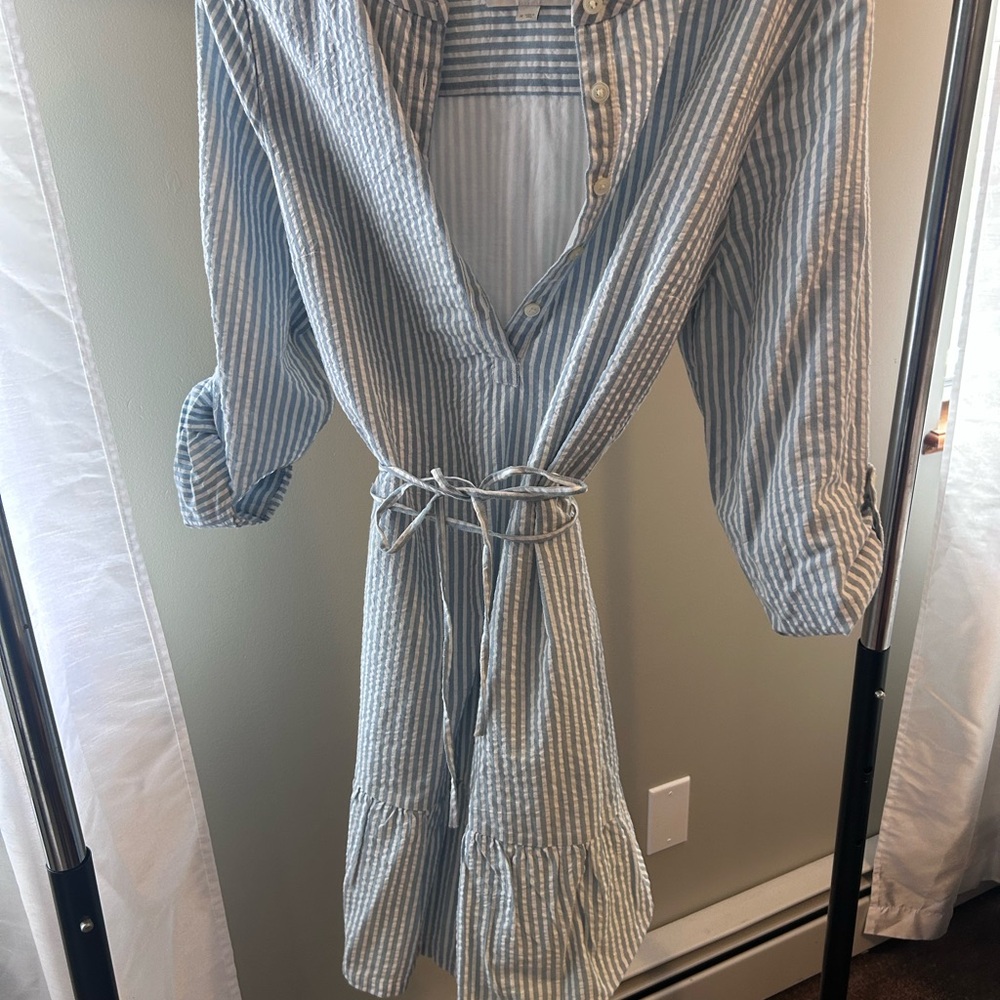LOFT Blue and White Striped Mini Dress